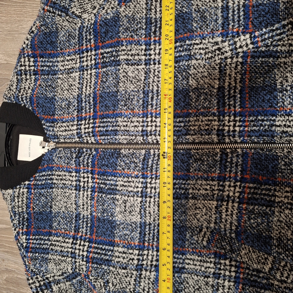 Avec Les Filles Plaid Knit Jacket with Blue and Orange Accents - Picture 13 of 16